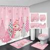 Cute Snowman Shower Curtain Set Winter Forest Xmas Trees Snowflake Pink Christmas Decoration Bathroom Bath Mats Toilet Lid Cover