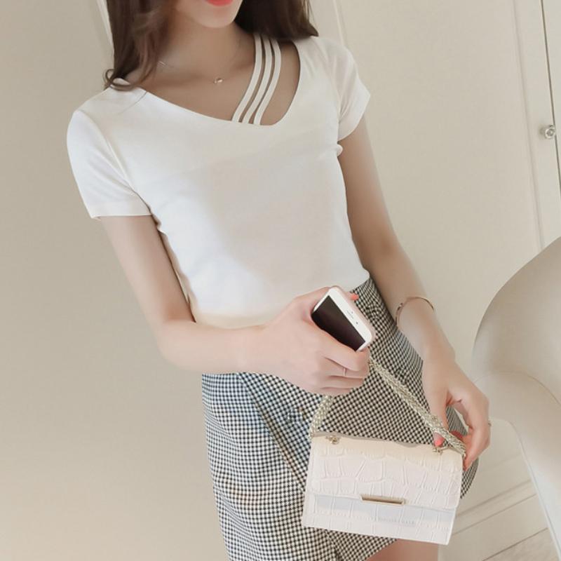 Сексуальные однотонные топы на бретелях с v-образным вырезом и короткими рукавами, женская базовая футболка, повседневный модный укороченный топ, женская футболка, укороченный топ из летней ткани