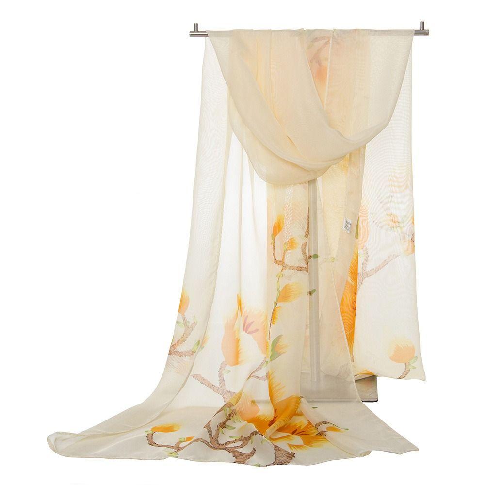 Flower Print Long Wrap Shawl 160*50cm Beach Gauze Scarf Elegant Shawl Silk for Women
