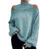 Women Fall Winter Sweater Off Shoulder Long Sleeve Half-high Collar Hollow Out Solid Color Loose Knitted Pullover Elastic Soft Warm Lady Top