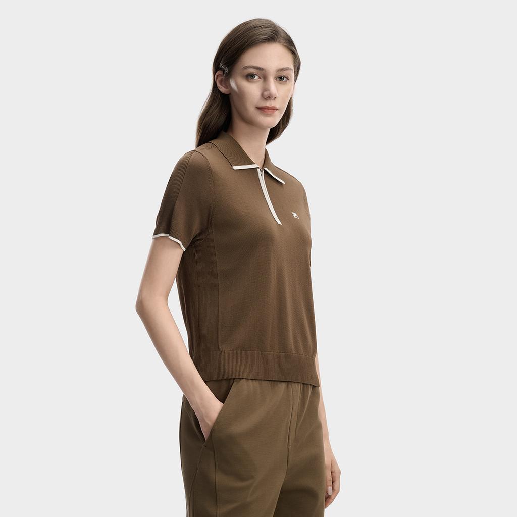 Fila Белый Модный Простой Классический Ретро Повседневный Универсальный Удобный Свитер с Короткой Рукавой и Полумолнией Женские топы Долинно-Коричневый F11W613406FBN