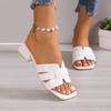 Women's Fashion Large Size Slippers Summer New Square Head Hollow Breathable Soft Bottom Temperament Low Heel Sandals