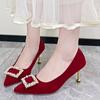 Fashion 2024 New Spring Women's Shoes Temperament Chinese Xiuhe Diamond Pointed Fashion Fine with Bridal Wedding Shoes Dress Shoes