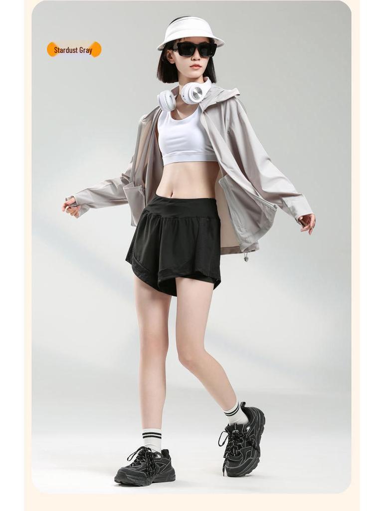 Женская спортивная куртка из ледяного шелка с защитой от УФ-лучей - Эластичная, с капюшоном, дышащая ветровка для занятий спортом на открытом воздухе