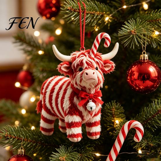 Lightweight Gifts for Friends Family Highland Yak Ornament Christmas Tree Hanging Decor, Cute 2D Flat Multi Scene Decorative Pendants Acrylic Pendant