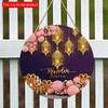 2D Flat 20cm1pc Eid Festival Candles&lantern Patterns Round Wooden Pendant, Ramadan Festive Atmosphere Islamic Party Wall Hanging Decor, Wood Crafted