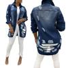 Women's Spring and Autumn Plus Size Medium Length Denim Jacket Lapel Slim Comfortable Casual Long Sleeved Jacket