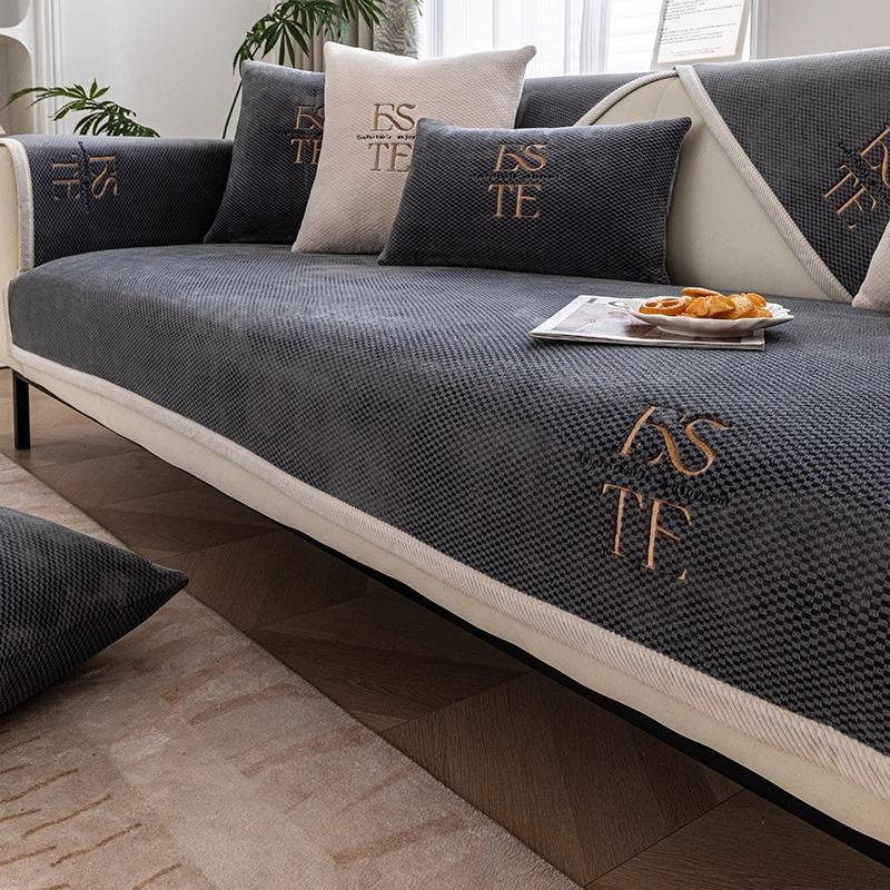 Роскошный чехол для дивана в синельную клетку с белым краем, универсальные нескользящие диванные подушки для гостиной, подлокотники, полная посылка, чехол, подушка