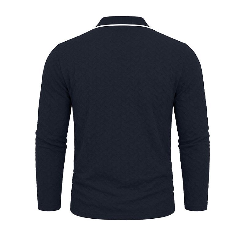 Men's Big & Tall Long Sleeve Jacquard Polo Shirt, Collared Knit Pullover, Casual Base Layer Top