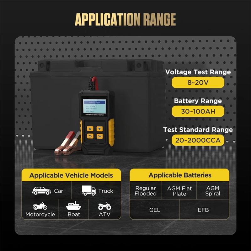BT360 12V Car Battery Tester Analyzer Digital Auto Diagnostic Batteries 20-2000 Cranking Test Charging Scanner Tool