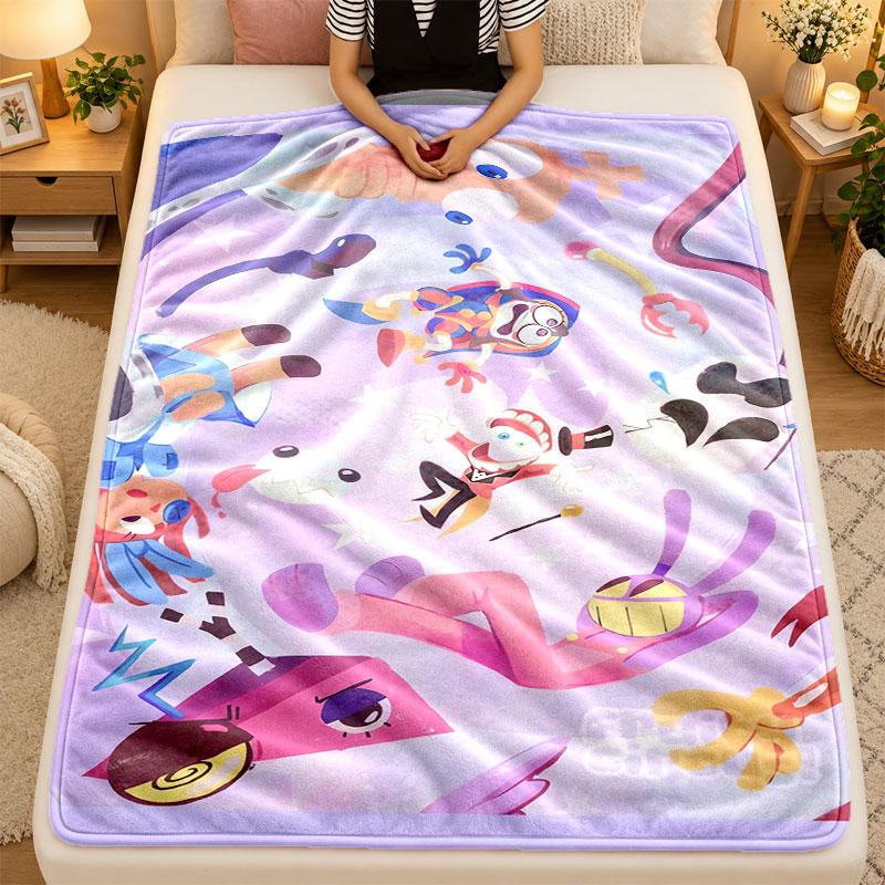 Flannel BlanketThe Amazing Digital Circus Warm Soft Throw Blanket for Indoor Sofa Bed Living Room Use