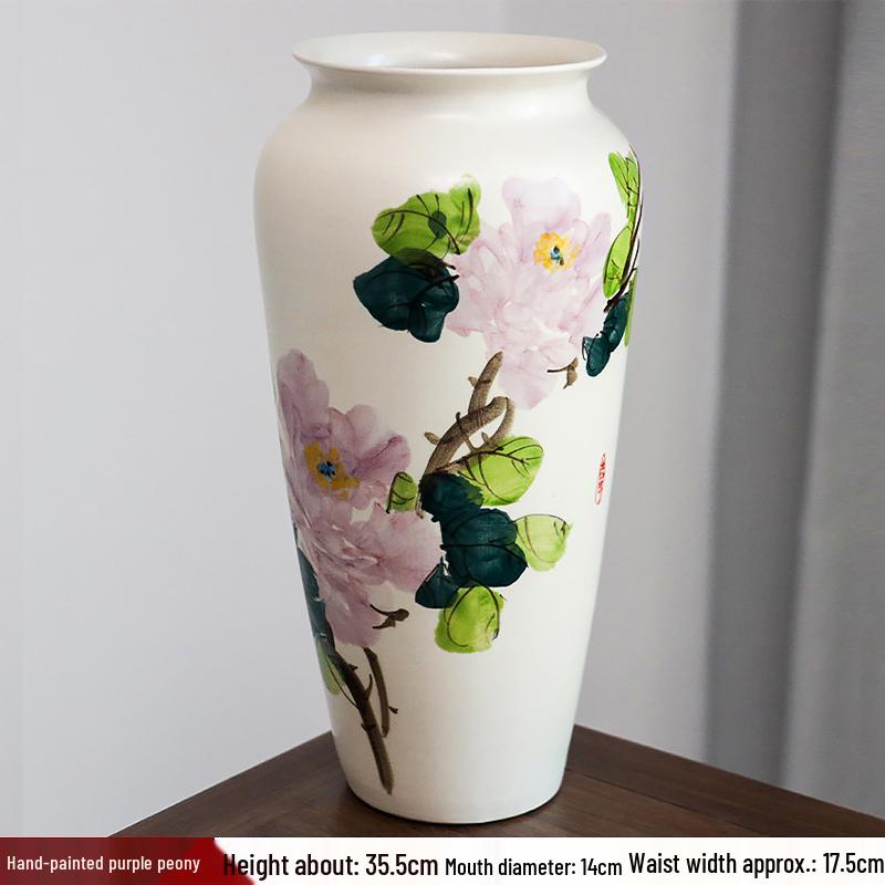 Hand-painted Peony Ceramic Vase for Hydroponic Flower Arrangement