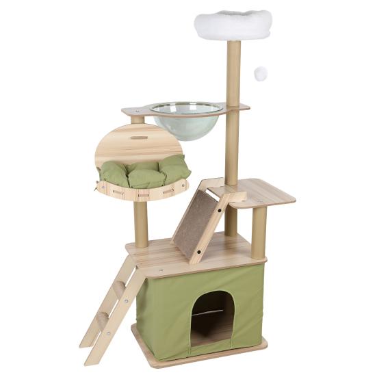 57 Inch Cat Tree for Indoor Cats, All-in-One Activity Center with Cat Condos, Scratchers, Hammock, Space Capsule, Plush Jumping Platform, Hanging