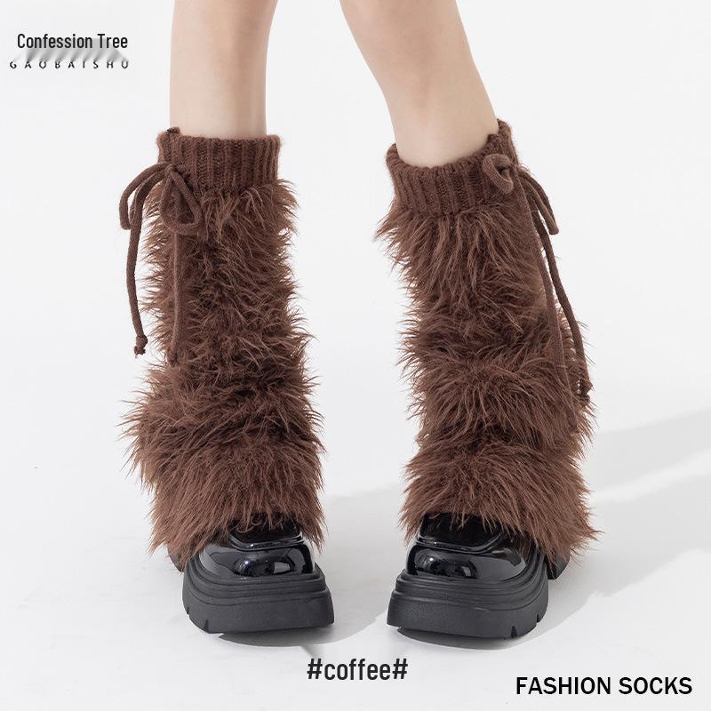 Женские меховые гетры на шнуровке - Толстые, плюшевые, в стиле Y2K для осени/зимы