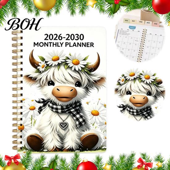 Personal Goal Tracker Milestone Journal 2026?2030 5?Year Monthly Planner, Cute Highland Cow Cover Calendar Notebook, Portable Daily Responsibility