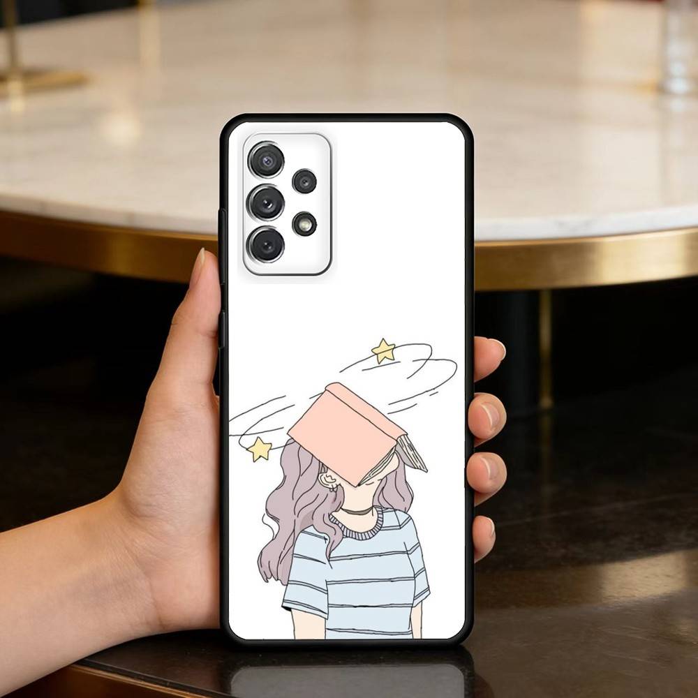 R-Reading B-Books G-Girl Phone Case For Samsung Galaxy A73,A72,A71,A70,A53,A52,A51,Soft Silicone Black Cover