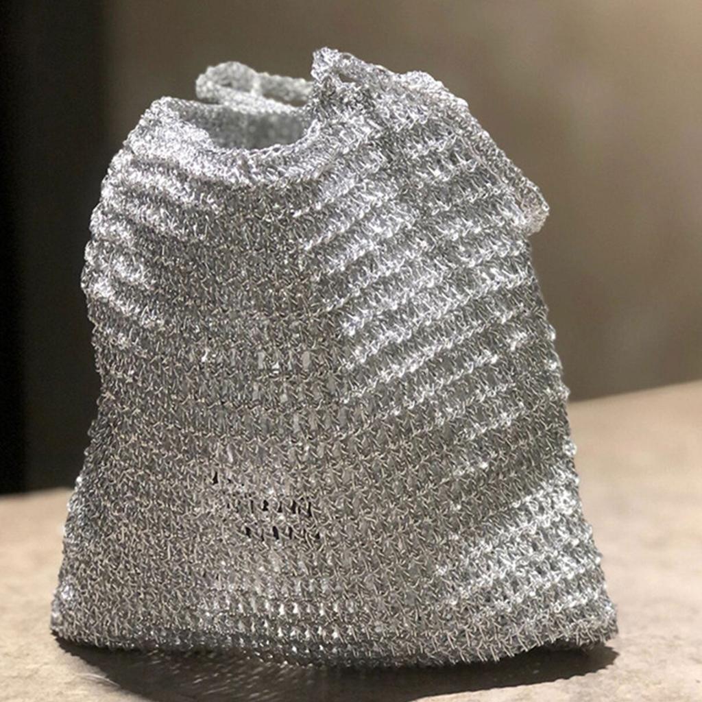 200g/Roll Metallic Crochet Thread Sparkling Silver Polyester Yarn for Knitting Weaving Making Bag Keychain Charm