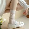 3 Pairs of Female Summer Thin Vertical Bar Hollow Solid Color All Build Pile Socks