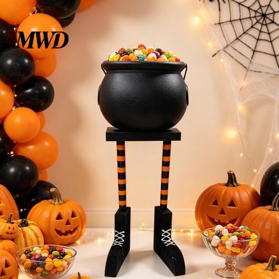 Halloween Gifts for Dorm Room Cauldron Candy Bowl, 20 Inch Witch Leg Dish Bucket, Decorative Accessories Party Plastic Large Pot Bucket Indoor Outdoor
