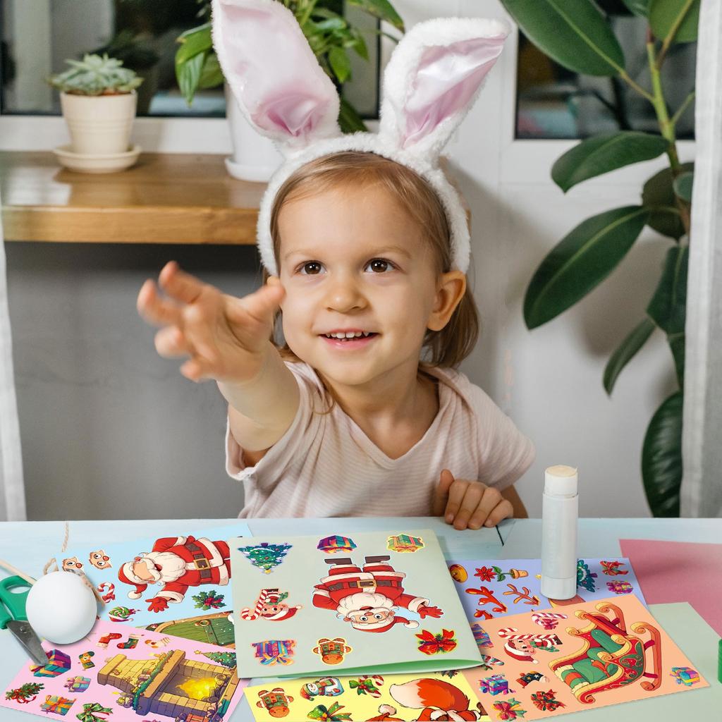 6 Pieces/set Christmas Face Changing Puzzle Stickers Children's DIY Puzzle Cartoon Stickers Elk Face Changing Stickers