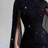 Yousheng Women's Cape Sleeve Dress Mock Neck Bodycon Mini Dress Sexy Shiny Chiffon Cloak Sleeve Cocktail Dress for Wedding Evening Party