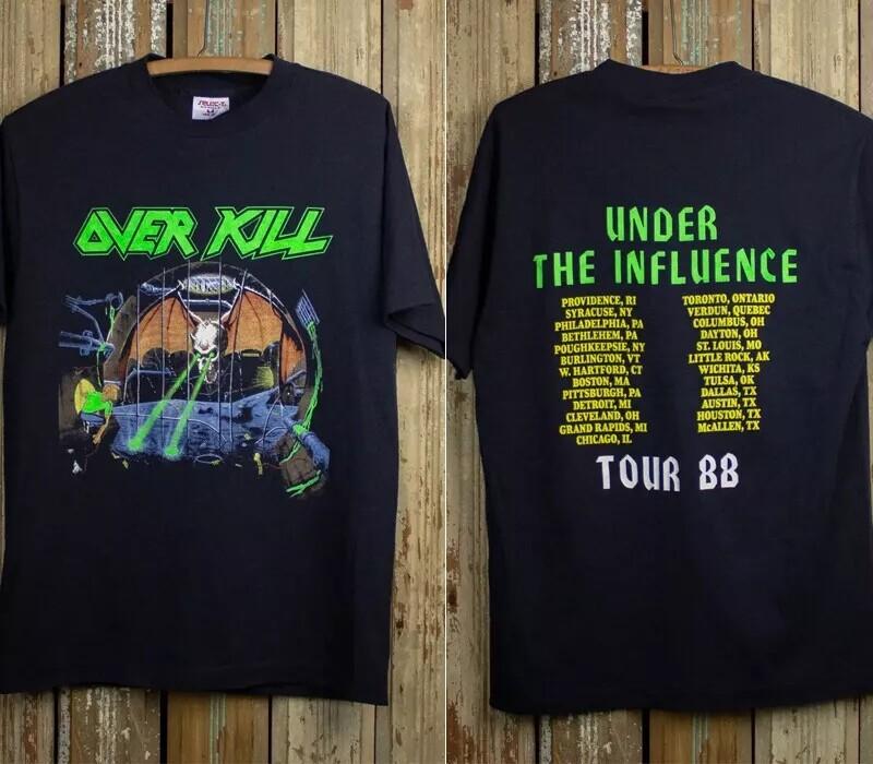 Over Kill Концертный тур 'Over Kill Under The Influence' 1988 2-сторонний Черный Унисекс Футболка Унисекс Футболка