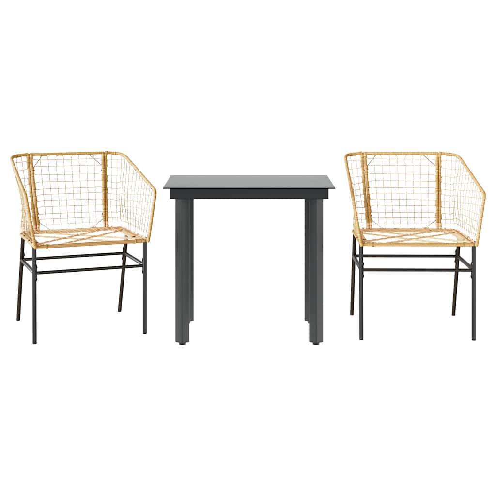 3 Piece Outdoor Dining Set Brown Poly Rattan Table & Chairs