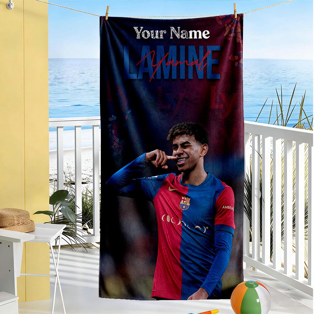 Lamin Yamal Customize Your Name Beach Towel Super Soft Microfiber Quickdry Fabric Perfect For Traveling Yoga Camping And Swimming