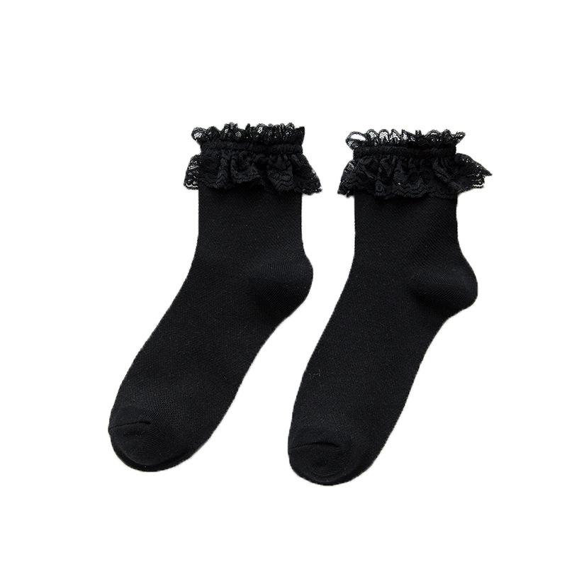 Lolita Style Japanese Kawaii Women Socks Cute Frilly Ruffle Socks Solid White Black Mesh Lace Girls Sweet Harajuku Short Socks
