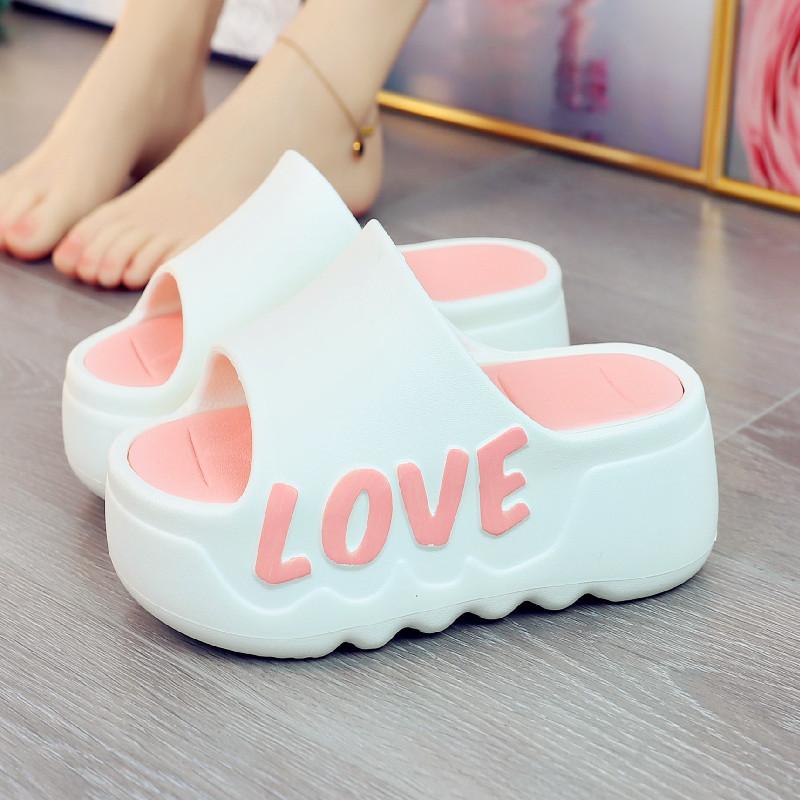 Тапочки с высокой подошвой 7 см, летние мягкие туфли из ЭВА, нескользящие шлепанцы для женщин, удобные сандалии для отдыха на открытом воздухе, зеленые тапочки Love Slides