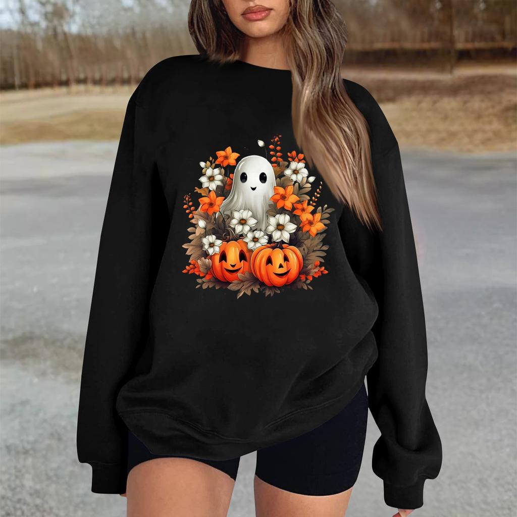 Женский повседневный модный трикотажный спортивный топ с длинными рукавами, свободный крой, Хэллоуин