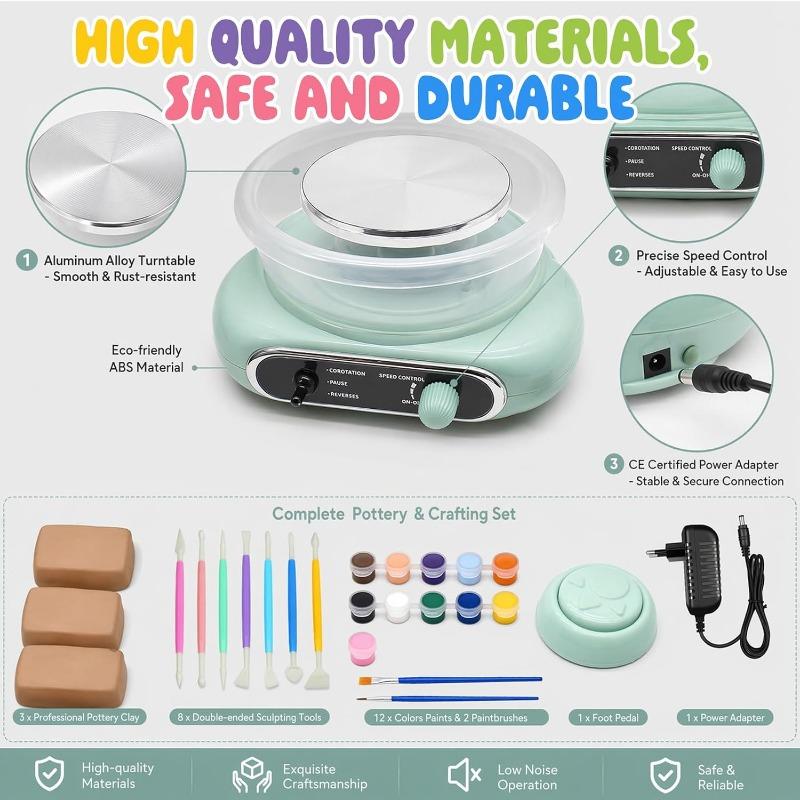Mini Ceramic Disc Set 10cm, Electric Disc Disc with Tools and Sound | Complete Pots Set of Clay Set, Pot Plate Electrically Ideal for Beginners to DIY