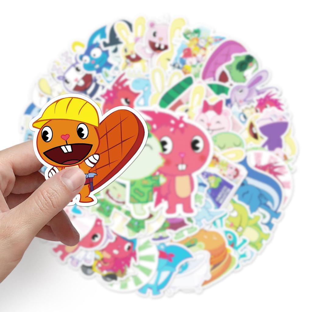 50 ШТ. Водонепроницаемые Мультяшные Наклейки Happy Tree Friends для Чемодана, Самоката и Компьютера.