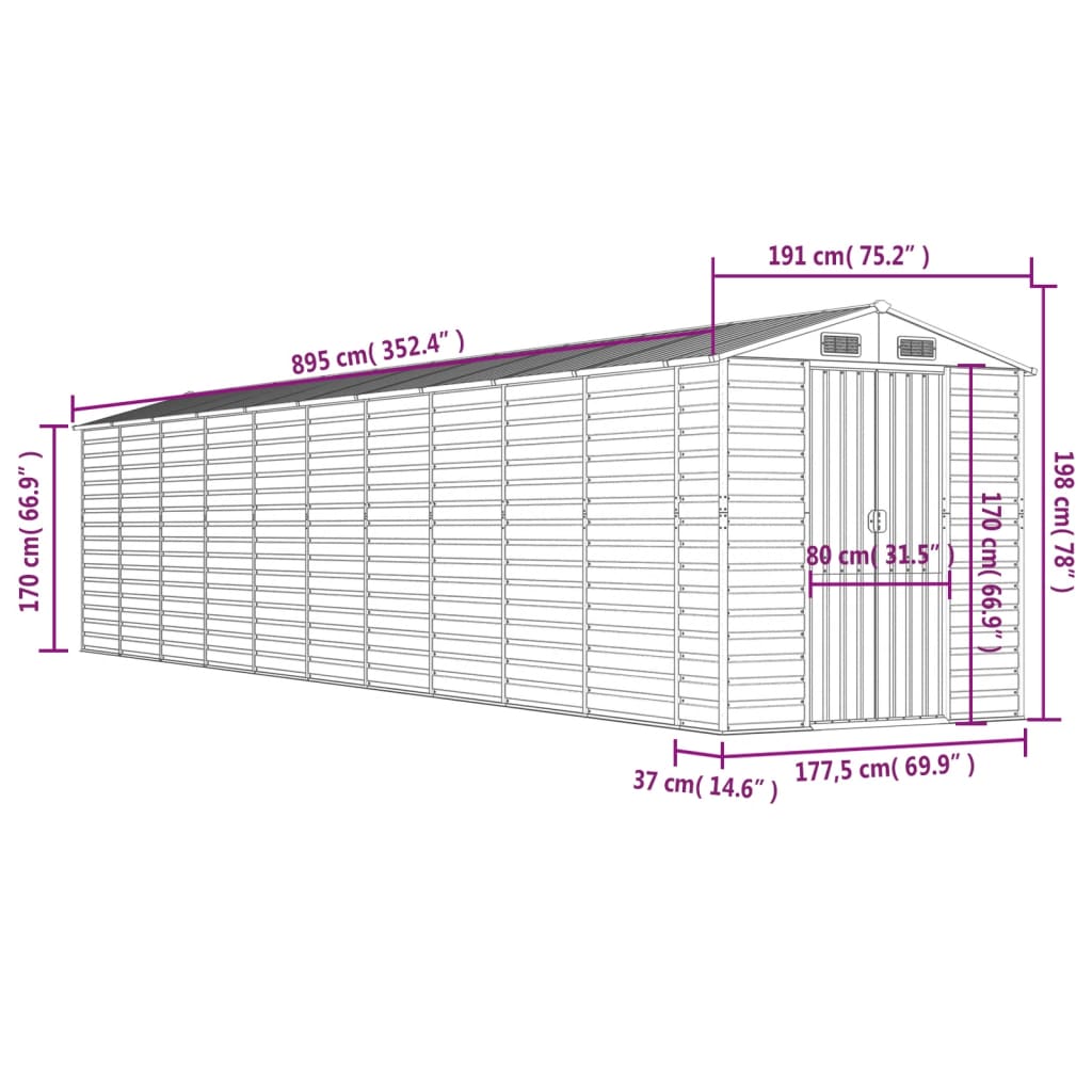 Garden Shed Brown 191 x 895 x 198 cm Galvanized Steel