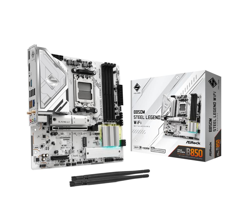 ASRock Motherboard B850M Steel Legend WiFi AMD Ryzen 9000 8000 7000 Series CPU Compatible DDR5 Micro ATX Motherboard Authorized Distributor / / (Soket