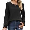 Women Tops Round Neck Puff Long Sleeve Solid Color Tee Shirt with Waffle Decoration Solid Color Loose Fit T-shirt