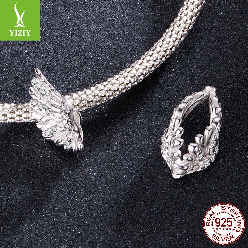 S925 Sterling Silver Guardian Wing Beaded Accessories Inlaid Zircon Wing Versatile Diy Beads