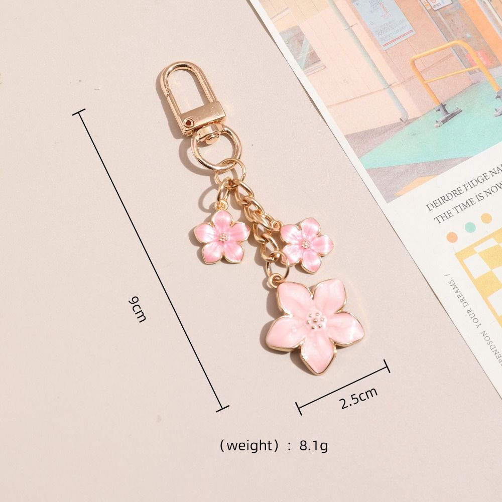 Alloy Cherry Blossom Keychain Enamel Coating Pearl Drop Keyring Lovely Flower Key Holder Daily Use