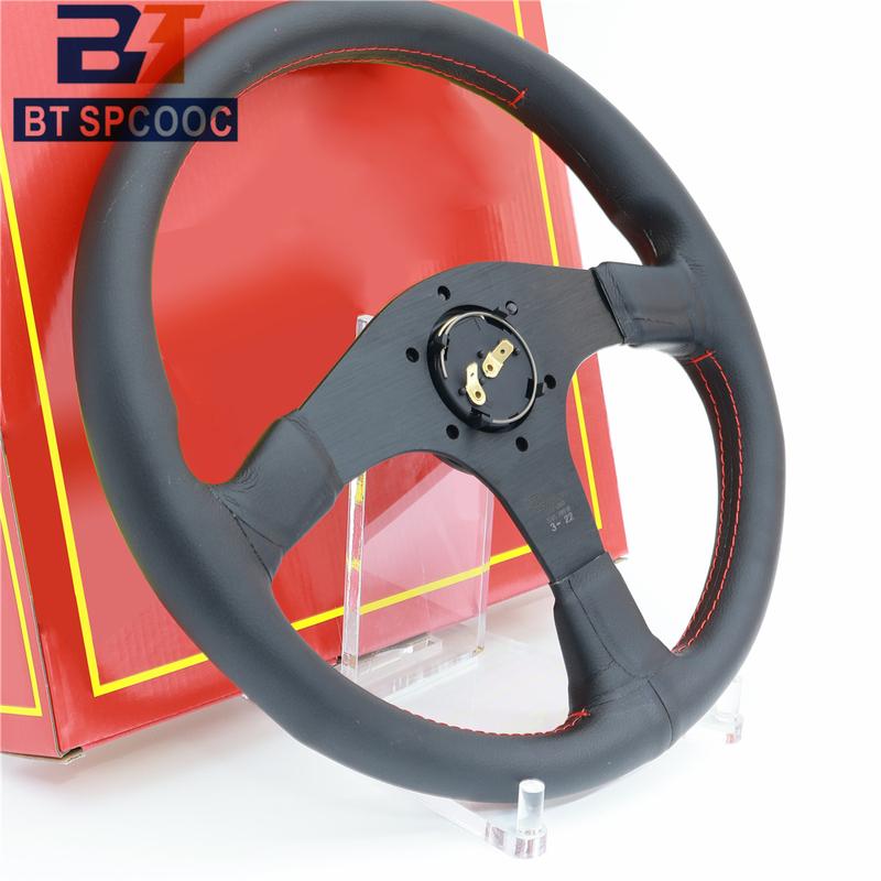 Tuner 14inch 350mm Car Sports Steering Wheel Real Leather Italy Style JDM Red Line M250402