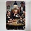 Винтажная металлическая жестяная вывеска «Мафиозная игра в покер», Тускло освещенная комната, Полосатый кот-табби на столе, Мужчины в гангстерских смокингах с пистолетом, Вывеска «Большие операции» W