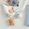 Cute Rabbit Kitty Bear Pendant Key Chain Fluffy Ball Bow Bead Mobile Phone Chain Anti-Lost Lanyard Kawaii Bag Charm Gift