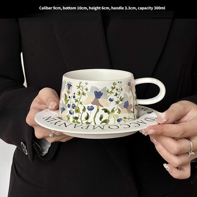 Ретро-стиль акварели, модный домашний керамический кофейный набор с чашкой и тарелкой