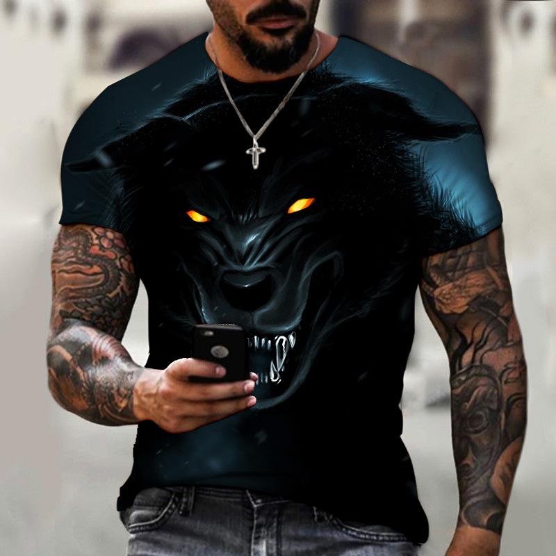 Beast Wolf 3d Black Printing Series New Summer Men's Short Sleeved Shirt Super Large Top Fashion Street Wear O Collar Men's Shir