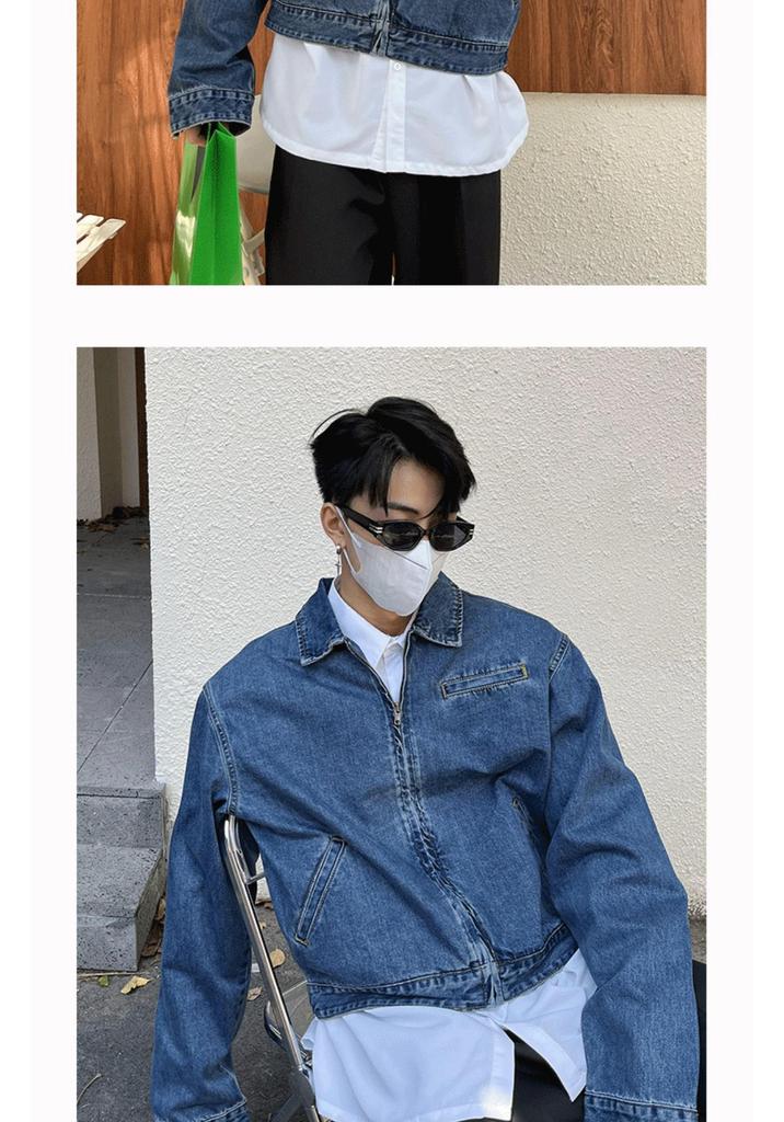 Men's Minimalist Retro Denim Jacket with Shoulder Pads