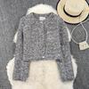 Autumn Winter Women Elegant Little Fragrant Wind Full Sleeve Single Breasted Tweed Short Jacket Coat With Pocket