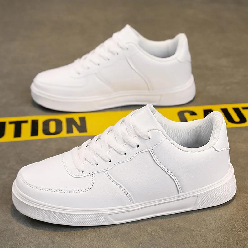 Модные кожаные мужские белые кроссовки, дышащие, удобные, классические, повседневные туфли, мужская обувь для прогулок на открытом воздухе, размер обуви 36-47