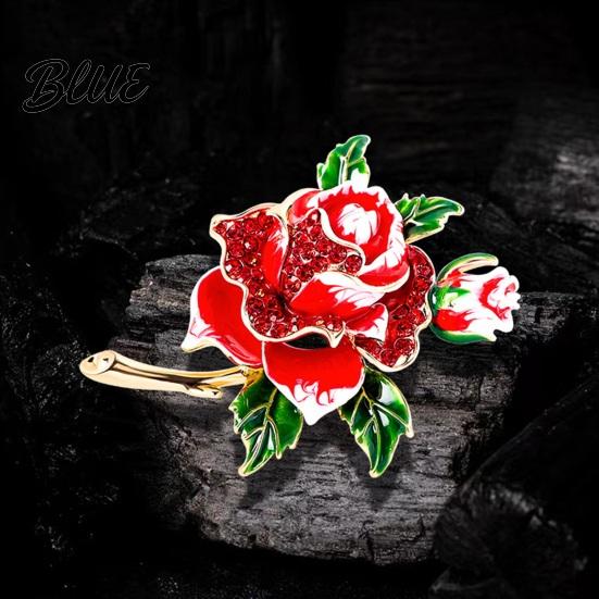 Stylish Flower Pin Red Rose Brooch for Women Girls Enamel
