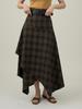 Ge Ming Women's Retro High-Waist Irregular Plaid Mid-Length Skirt for Spring, W442C