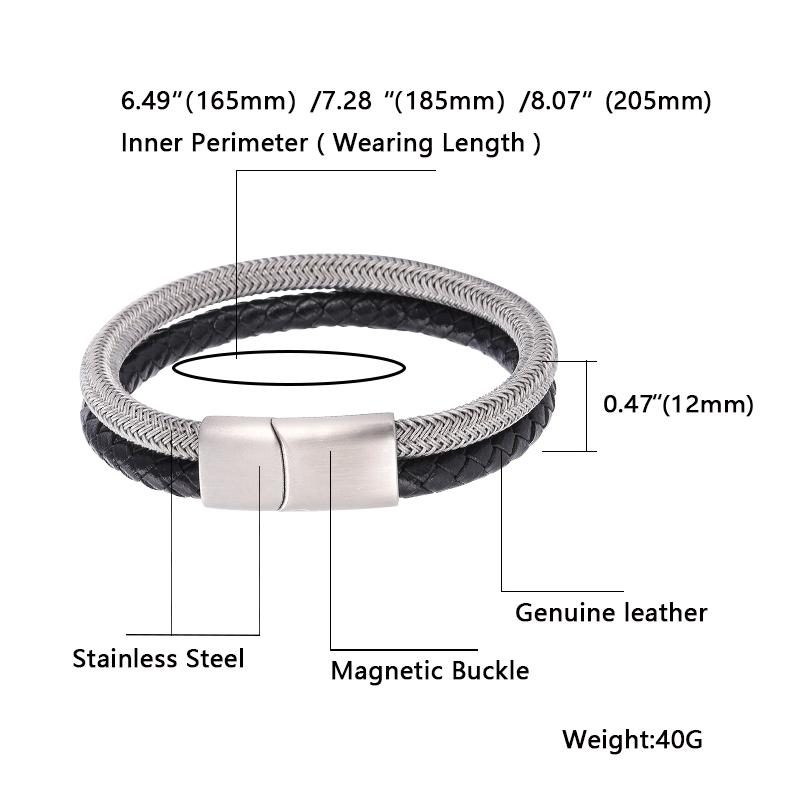 Панк-рок плетеные мужские кожаные браслеты модные браслеты из нержавеющей стали с застежкой двухслойный дизайн браслет