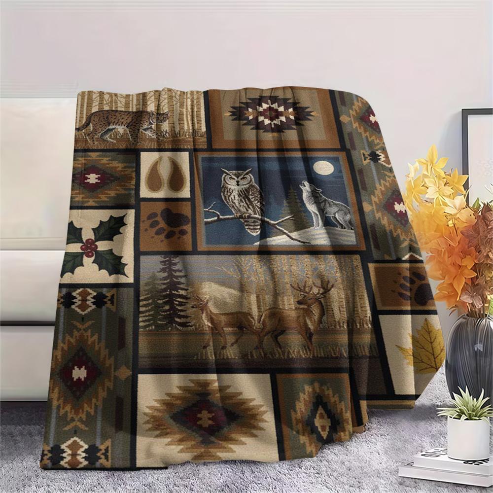 1PC Patchwork style Print FlAannel Blanket, High quality Comfortable for All Seasons, Home Decor, Warmth and Comfort
